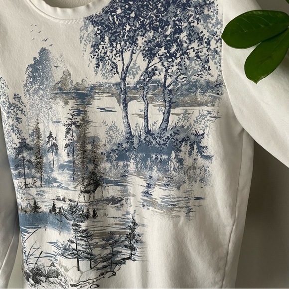 Northern Reflections Nature Forest Graphic Crewneck Sweatshirt Pullover White - Picture 2 of 7